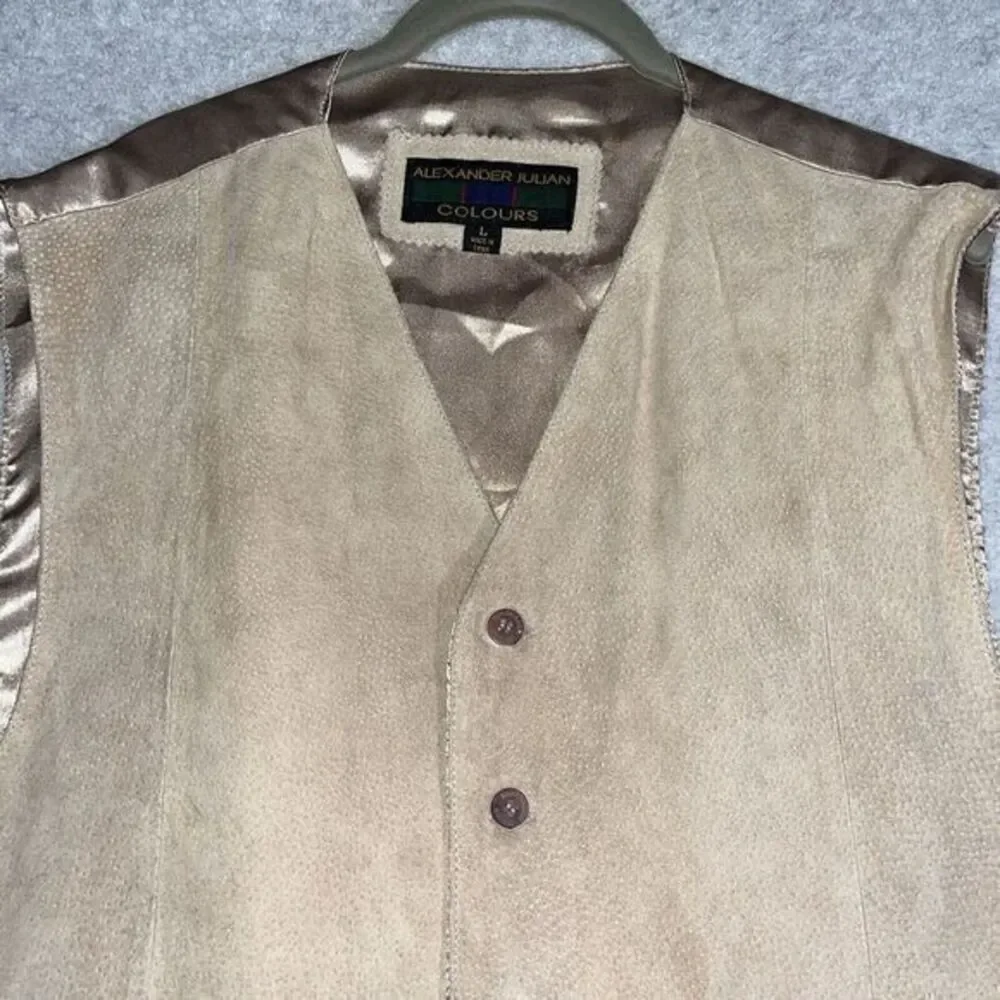 COLOURS by ALEXANDER JULIAN Men's L Genuine Leather Western Southwest Beige Vest